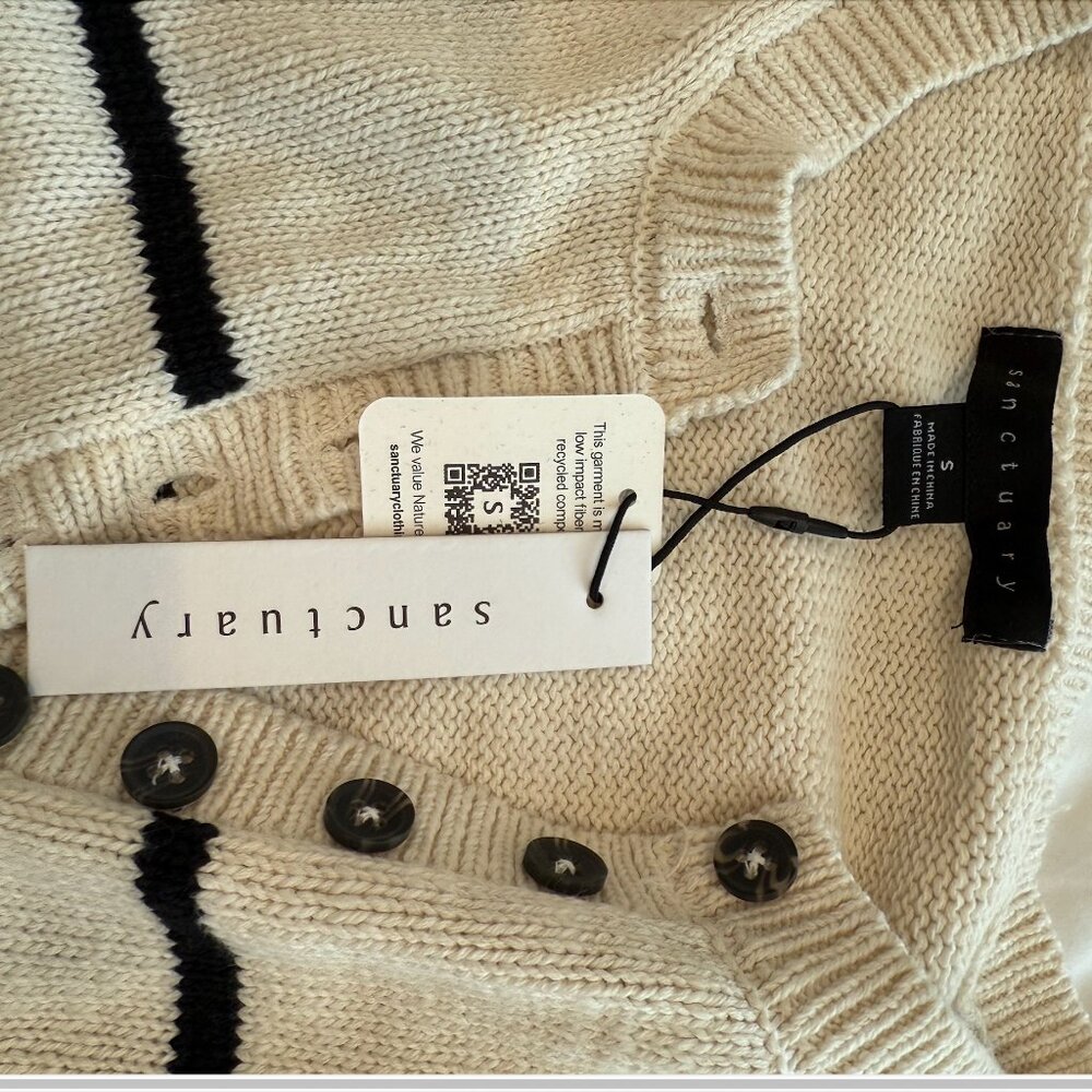 Splendid Cream Striped Henley Sweater with Navy Lines - Picture 2 of 8